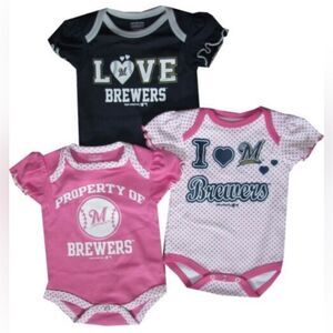 Genuine Merchandise MILWAUKEE BREWERS Baseball 3-piece Infant Bodysuit Set 0-3M